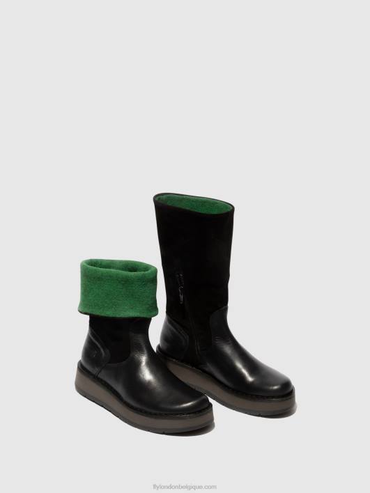 bottes zippées rula083 Fly London femmes vert noir) 0FBB297