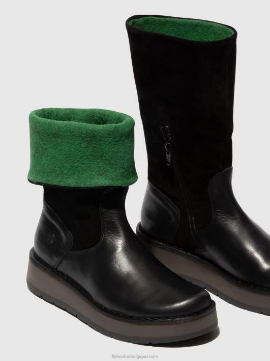bottes zippées rula083 Fly London femmes vert noir) 0FBB297