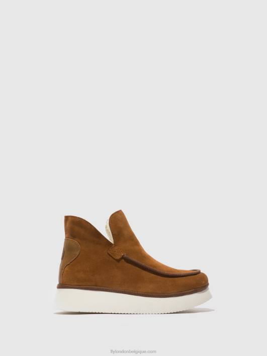 bottines à bout rond coze348 Fly London femmes daim/tapis cognac 0FBB173