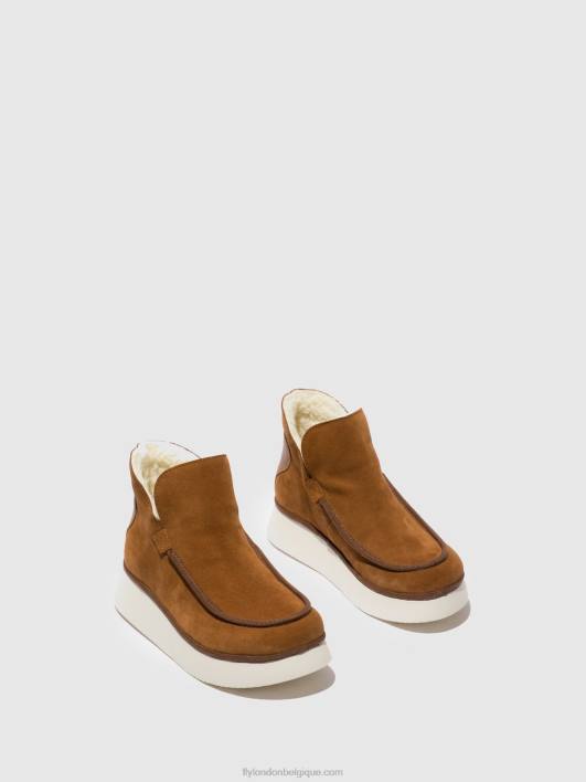 bottines à bout rond coze348 Fly London femmes daim/tapis cognac 0FBB173