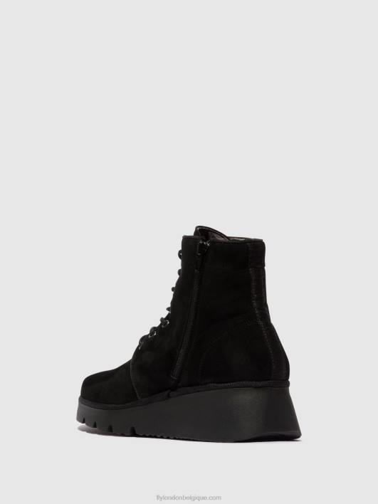 bottines à lacets pall404 Fly London femmes daim noir 0FBB4