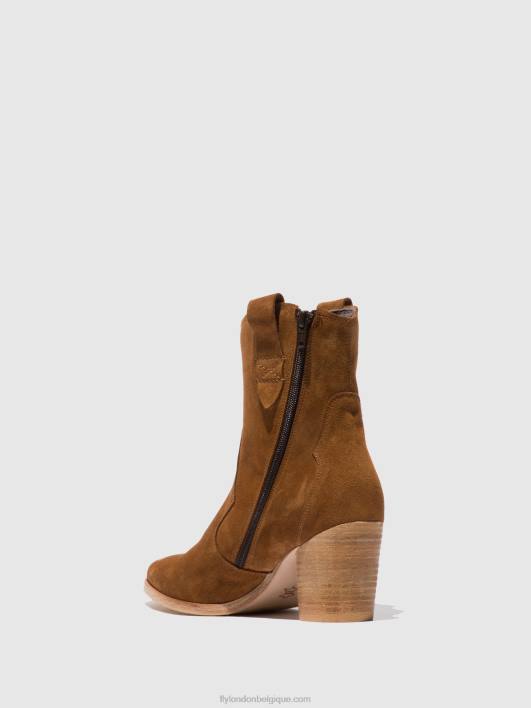 bottines zippées alba825 Fly London femmes suède cognac 0FBB187