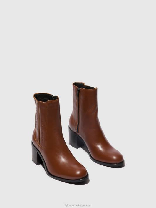 bottines zippées amel913 Fly London femmes Cognac 0FBB71