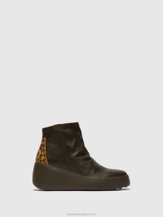 bottines zippées dabe461 Fly London femmes vert foncé/tan 0FBB24