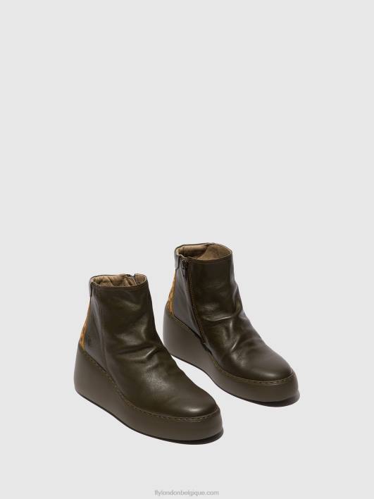 bottines zippées dabe461 Fly London femmes vert foncé/tan 0FBB24