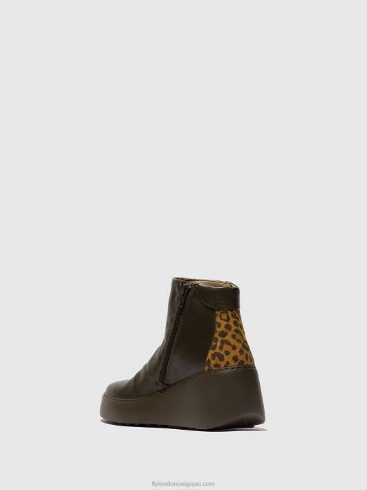 bottines zippées dabe461 Fly London femmes vert foncé/tan 0FBB24