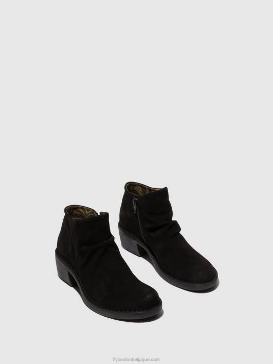 bottines zippées merk093 Fly London femmes suède huile noir 0FBB2