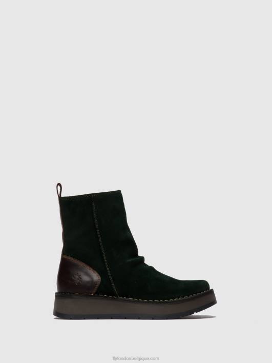bottines zippées reno053 Fly London femmes suède huilé/tapis vert forêt/marron foncé 0FBB248