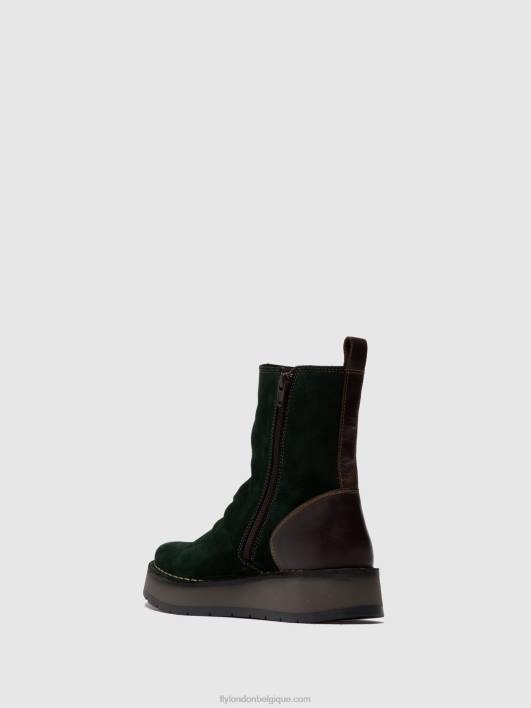 bottines zippées reno053 Fly London femmes suède huilé/tapis vert forêt/marron foncé 0FBB248