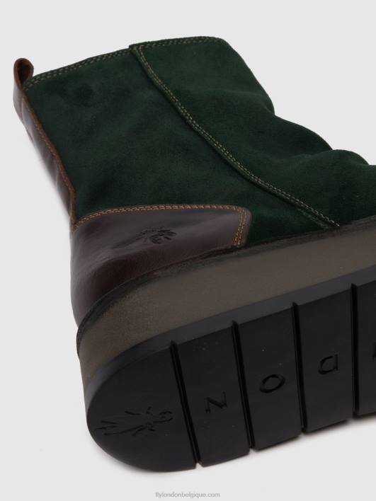 bottines zippées reno053 Fly London femmes suède huilé/tapis vert forêt/marron foncé 0FBB248