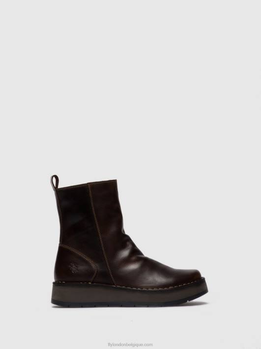 bottines zippées reno053 Fly London femmes tapis dk. brun 0FBB285