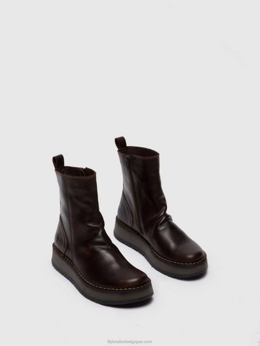 bottines zippées reno053 Fly London femmes tapis dk. brun 0FBB285