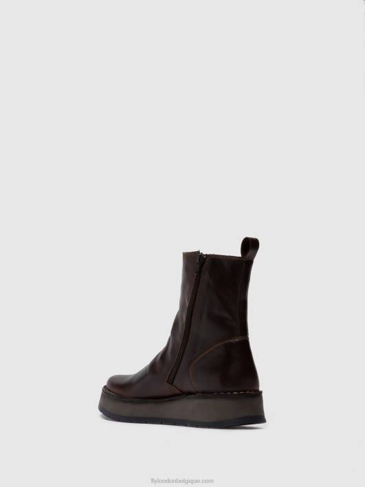bottines zippées reno053 Fly London femmes tapis dk. brun 0FBB285