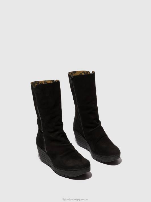 bottines zippées yemy408 huile Fly London femmes daim/mousse noir 0FBB3