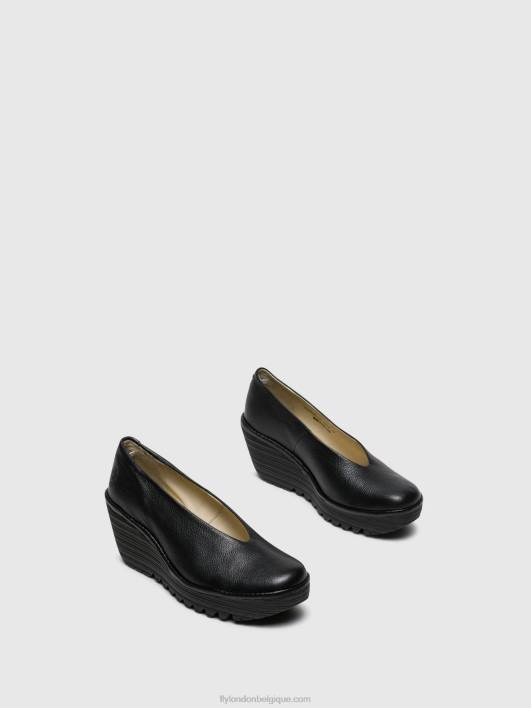 chaussures compensées yaz Fly London femmes noir brillant 0FBB702