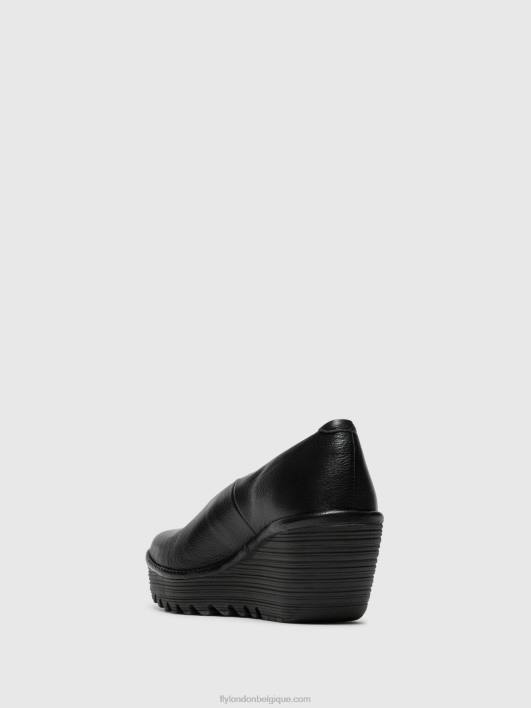 chaussures compensées yaz Fly London femmes noir brillant 0FBB702