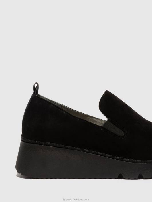chaussures à enfiler pece406 Fly London femmes daim noir 0FBB665