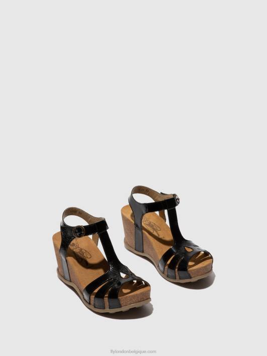 sandales à bride en T gumy777 Fly London femmes noir de louxor 0FBB610