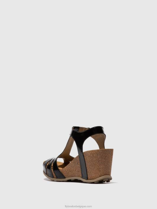 sandales à bride en T gumy777 Fly London femmes noir de louxor 0FBB610