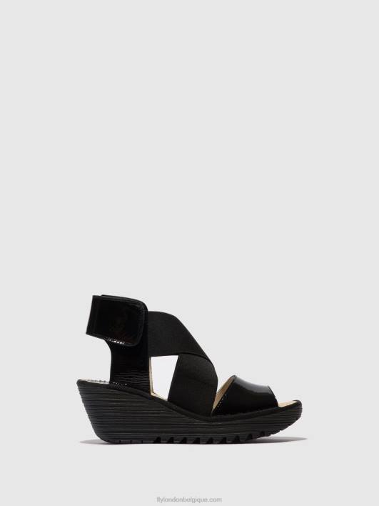 sandales croisées yuba385 Fly London femmes noir de louxor 0FBB390