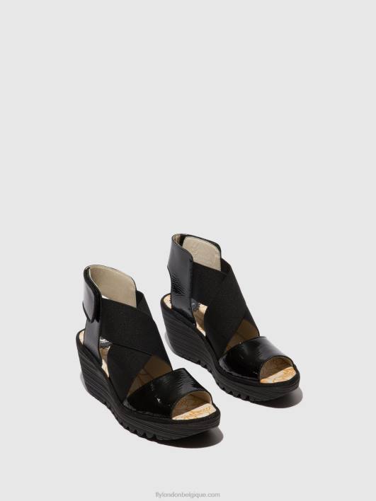 sandales croisées yuba385 Fly London femmes noir de louxor 0FBB390