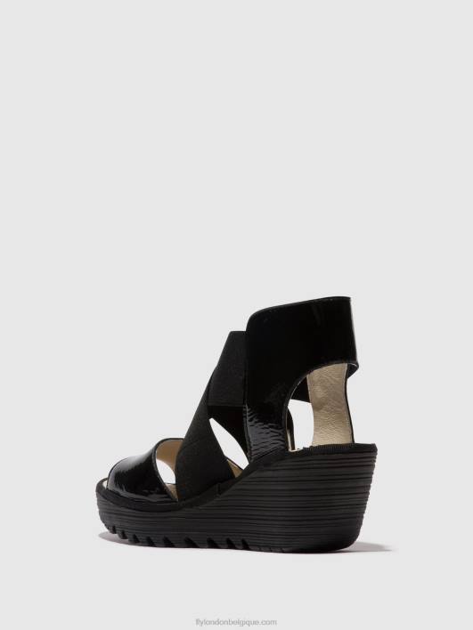sandales croisées yuba385 Fly London femmes noir de louxor 0FBB390