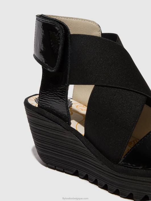 sandales croisées yuba385 Fly London femmes noir de louxor 0FBB390