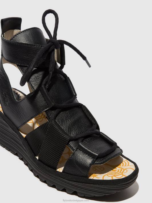 sandales à lacets yaca413 Fly London femmes noir 0FBB473
