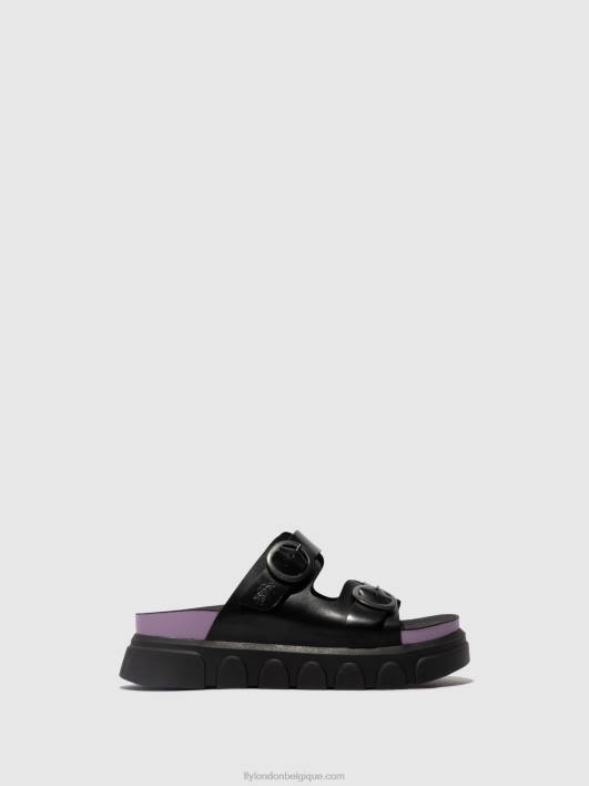 mules à boucle cide946 Fly London femmes noir (violet) 0FBB376