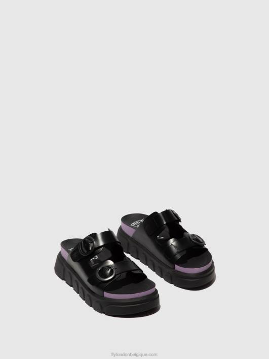 mules à boucle cide946 Fly London femmes noir (violet) 0FBB376