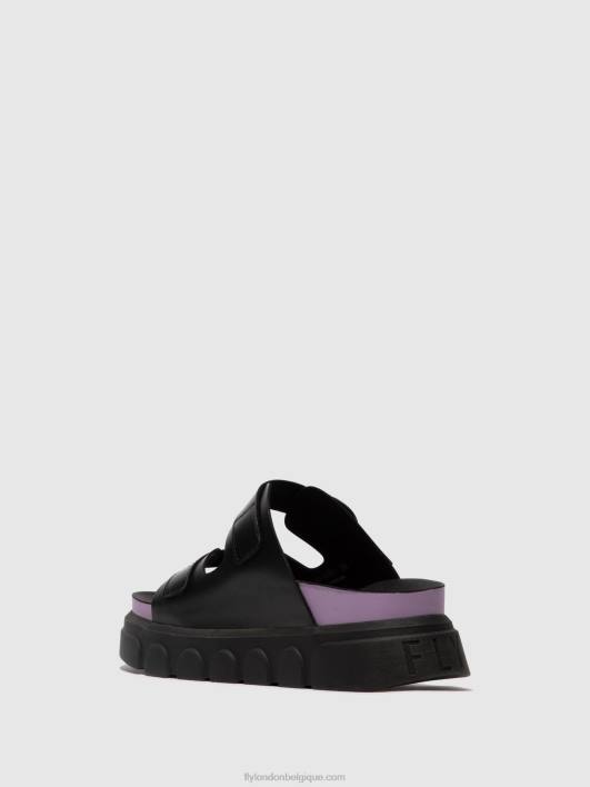 mules à boucle cide946 Fly London femmes noir (violet) 0FBB376