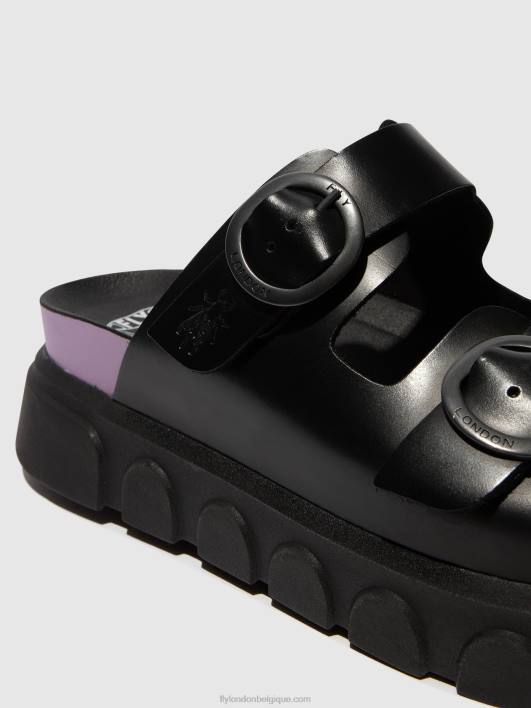 mules à boucle cide946 Fly London femmes noir (violet) 0FBB376