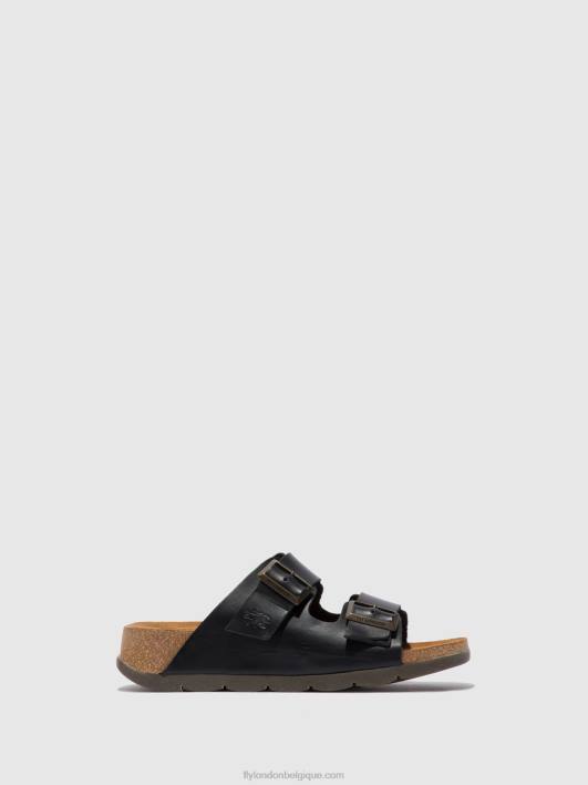 mules à bout ouvert caja721 Fly London femmes bride noire 0FBB387