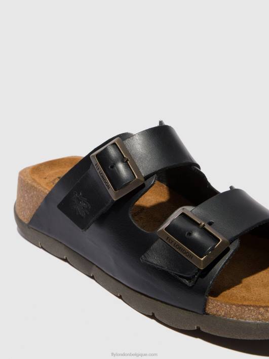 mules à bout ouvert caja721 Fly London femmes bride noire 0FBB387