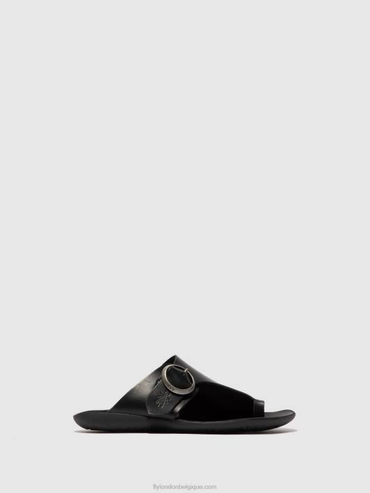 mules à bout ouvert mica758 Fly London femmes bride noire 0FBB384