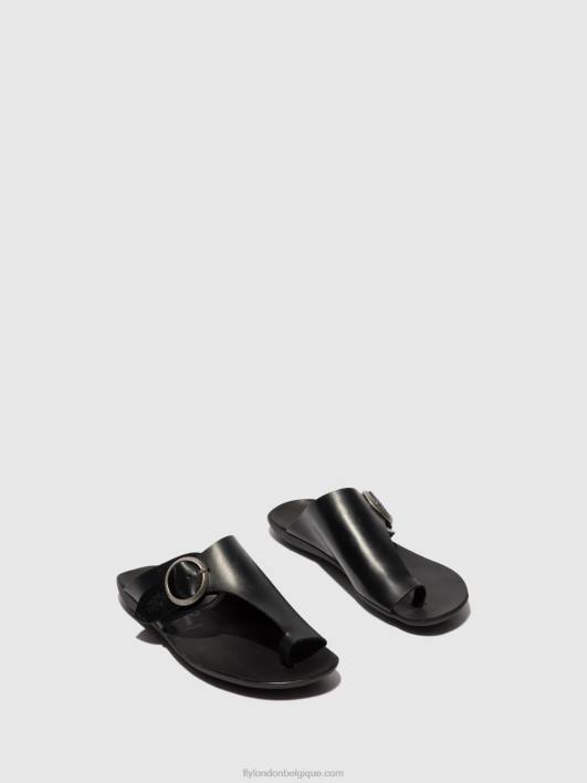 mules à bout ouvert mica758 Fly London femmes bride noire 0FBB384